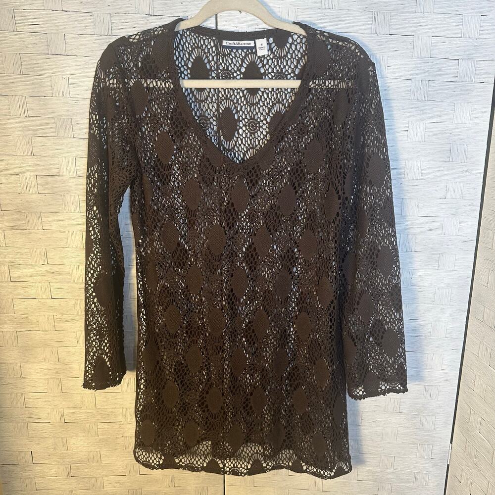 Croft & Barrow women's top lace sheer brown Dark Romantic cover-up Whimsigoth
